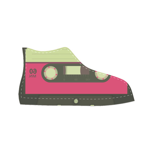 Pink Cassette Tape Women's Classic High Top Canvas Shoes (Model 017)