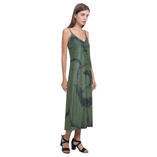 LION JUNGLE II V-Neck Open Fork Long Dress(Model D18)