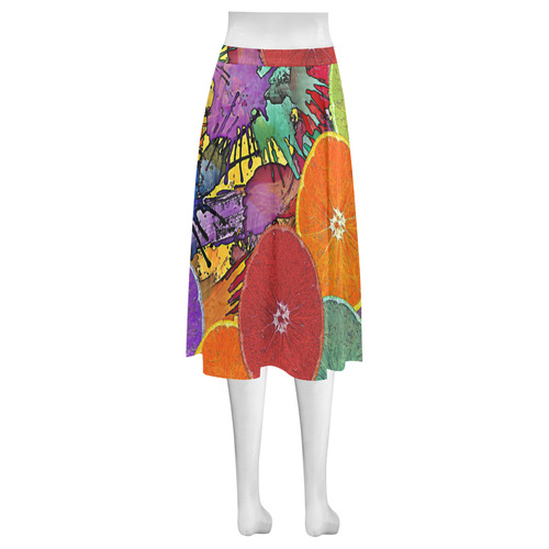 Pop Art Pattern Mix ORANGES SPLASHES multicolored Mnemosyne Women's Crepe Skirt (Model D16)