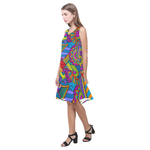 Pop Art PAISLEY Ornaments Pattern multicolored Sleeveless Splicing Shift Dress(Model D17)