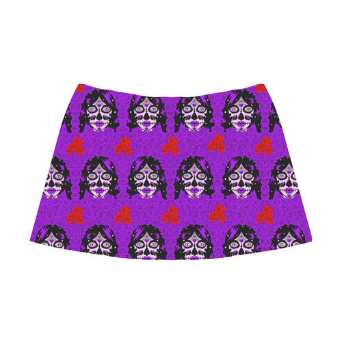 purple roses sugar skull Mnemosyne Women's Crepe Skirt (Model D16)