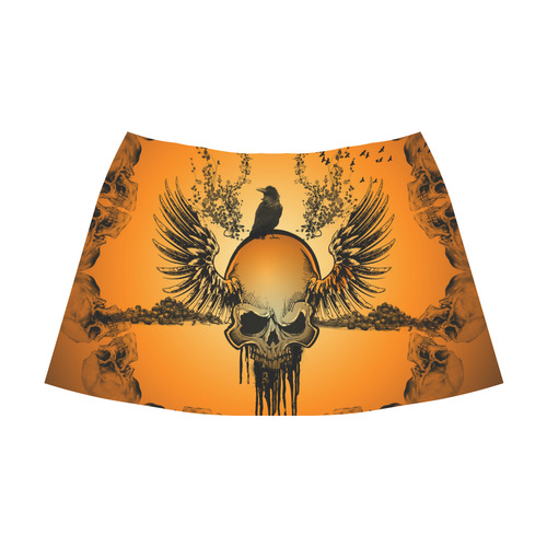 Amazing skull with crow Mnemosyne Women's Crepe Skirt (Model D16)