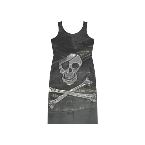 Vintage Skull Pirates Flag Phaedra Sleeveless Open Fork Long Dress (Model D08)