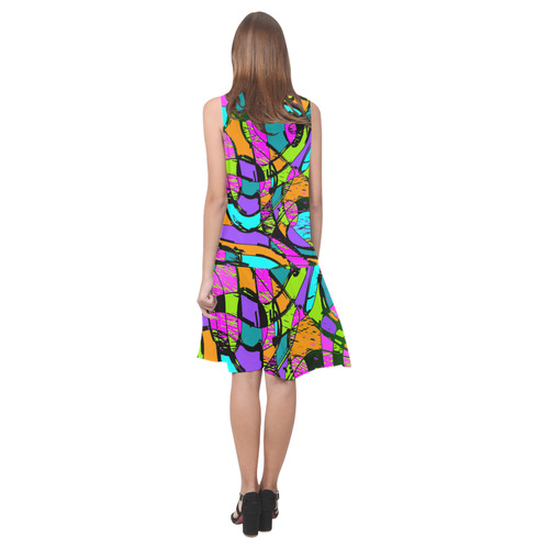 Abstract Art Squiggly Loops Multicolored Sleeveless Splicing Shift Dress(Model D17)