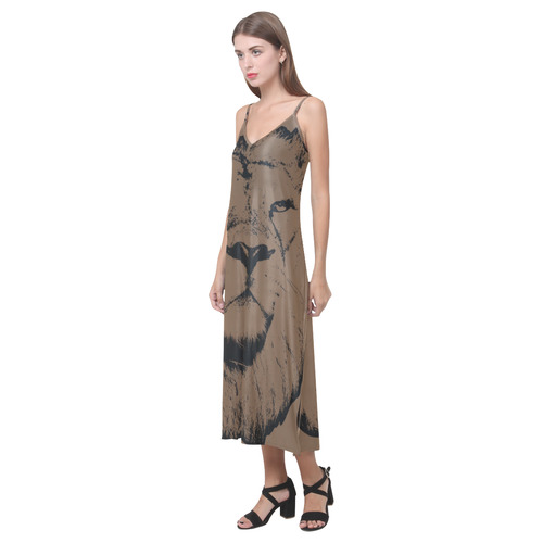 LION JUNGLE III V-Neck Open Fork Long Dress(Model D18)