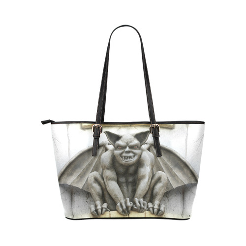 Grotesque Gargoyle with Red Eyes Leather Tote Bag/Small (Model 1651)