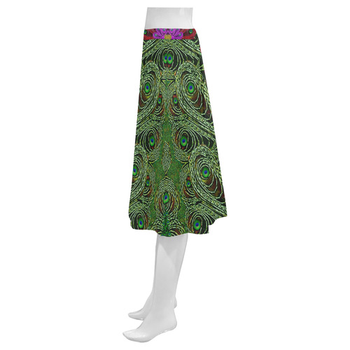 Metal Peacock In paradise Land Mnemosyne Women's Crepe Skirt (Model D16)