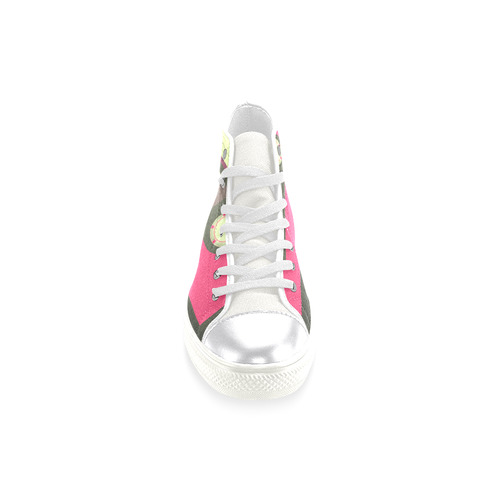 Pink Cassette Tape Women's Classic High Top Canvas Shoes (Model 017)