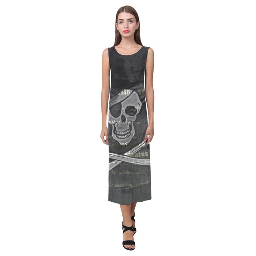 Vintage Skull Pirates Flag Phaedra Sleeveless Open Fork Long Dress (Model D08)