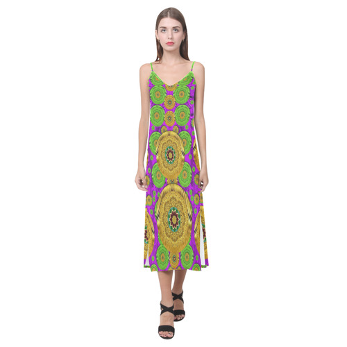 Fantasy sunroses in the sun V-Neck Open Fork Long Dress(Model D18)