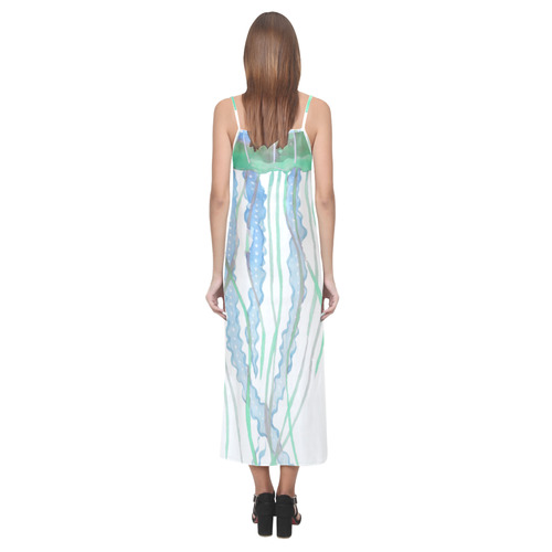 Watercolore JELLY FISH Blue Lilac Green V-Neck Open Fork Long Dress(Model D18)