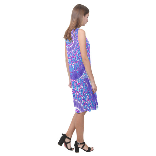 INDIA Patterns MANDALA BALL Blue Pink White Sleeveless Splicing Shift Dress(Model D17)