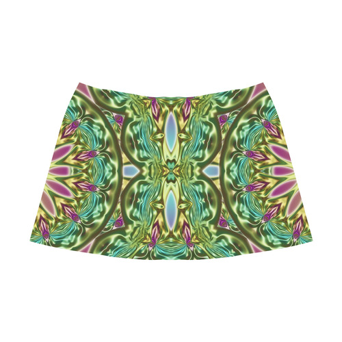 One and two half MANDALA green magenta cyan Mnemosyne Women's Crepe Skirt (Model D16)