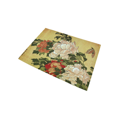 Peonies Butterfly Hokusai Japanese Floral Nature Area Rug 5'3''x4'