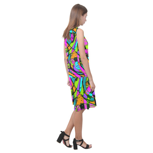 Abstract Art Squiggly Loops Multicolored Sleeveless Splicing Shift Dress(Model D17)