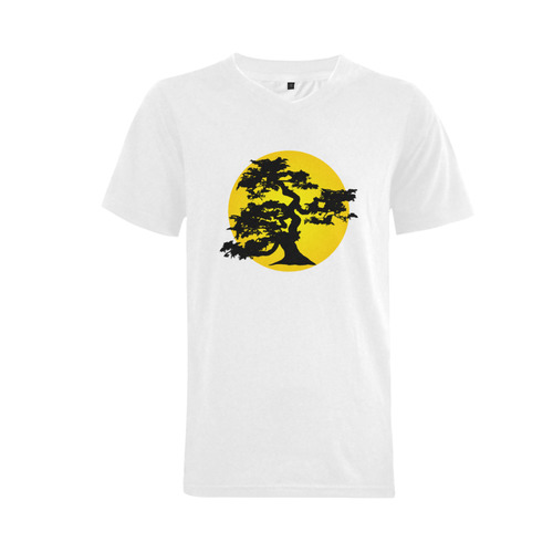 Bonsai Silhouette Sun Men's V-Neck T-shirt  Big Size(USA Size) (Model T10)