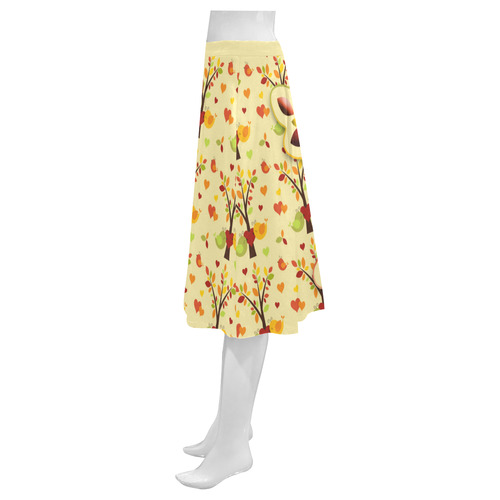 Autumn BIG LOVE Pattern TREEs, BIRDs and HEARTS Mnemosyne Women's Crepe Skirt (Model D16)