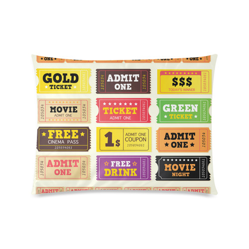 Cinema / Theater colorful tickets designers Pillow : artistic 60s years edition - perfect as Gift! Custom Zippered Pillow Case 20"x26"(Twin Sides)