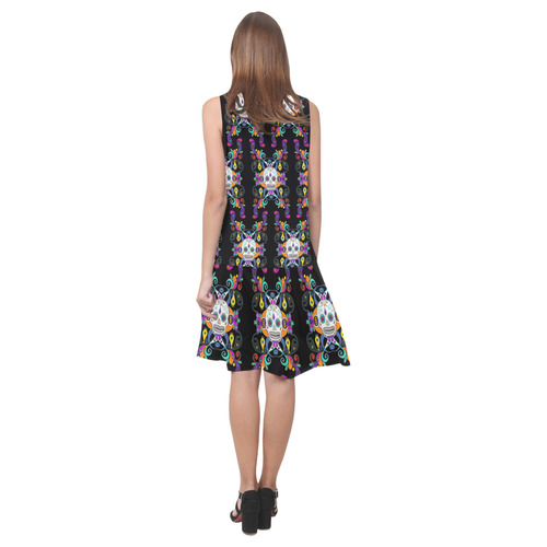 Día De Los Muertos Skulls Ornaments multicolored Sleeveless Splicing Shift Dress(Model D17)