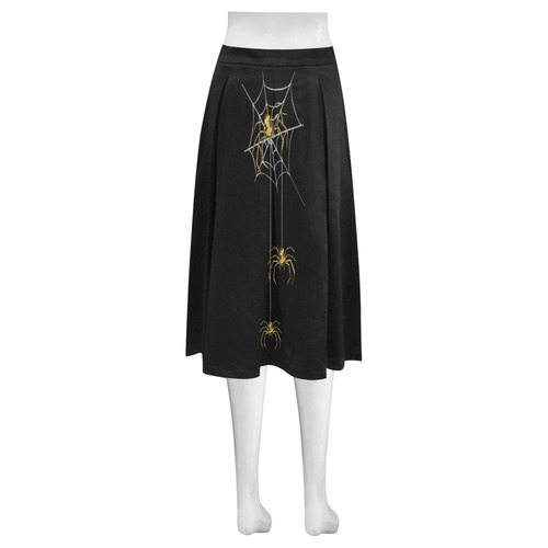 Spiders in the Cobweb Contour Gold Silver Mnemosyne Women's Crepe Skirt (Model D16)