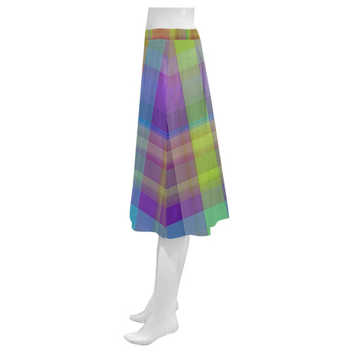 modern plaid, cool colors Mnemosyne Women's Crepe Skirt (Model D16)