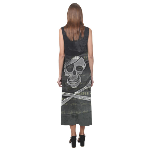 Vintage Skull Pirates Flag Phaedra Sleeveless Open Fork Long Dress (Model D08)