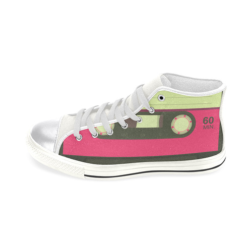 Pink Cassette Tape Women's Classic High Top Canvas Shoes (Model 017)