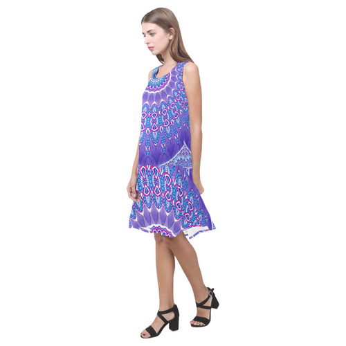 INDIA Patterns MANDALA BALL Blue Pink White Sleeveless Splicing Shift Dress(Model D17)