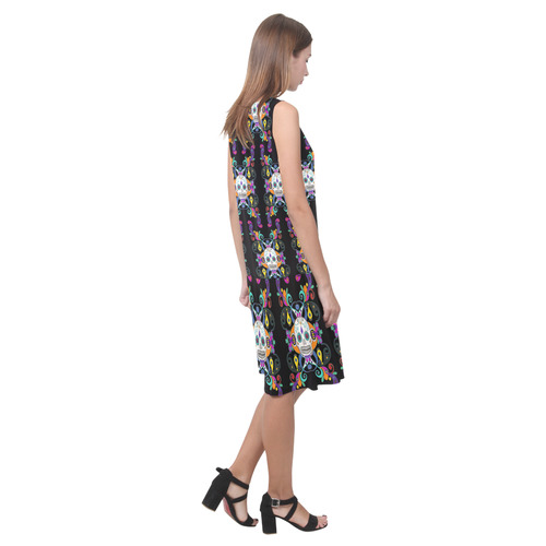 Día De Los Muertos Skulls Ornaments multicolored Sleeveless Splicing Shift Dress(Model D17)