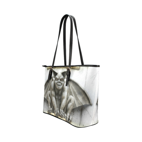 Grotesque Gargoyle with Red Eyes Leather Tote Bag/Small (Model 1651)