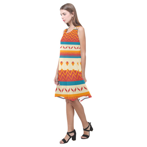 Tribal shapes Sleeveless Splicing Shift Dress(Model D17)