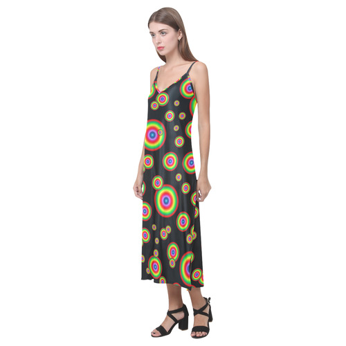 Neon Colored different sized targets V-Neck Open Fork Long Dress(Model D18)