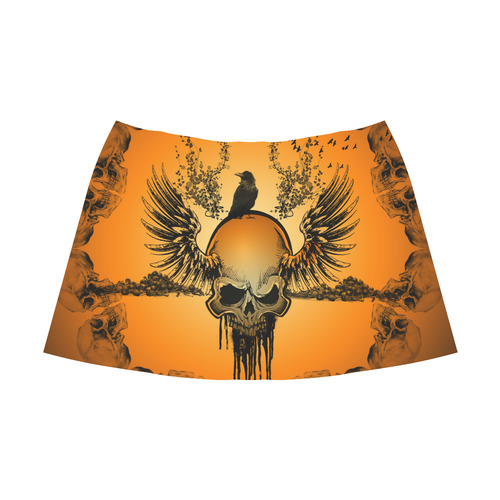 Amazing skull with crow Mnemosyne Women's Crepe Skirt (Model D16)