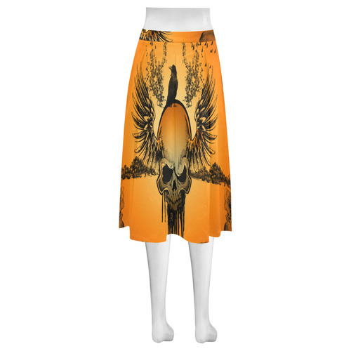 Amazing skull with crow Mnemosyne Women's Crepe Skirt (Model D16)