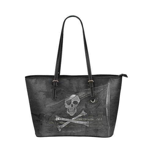 Vintage Skull Pirates Flag Leather Tote Bag/Large (Model 1651)