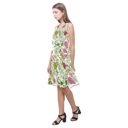 doodle flowers, flower Sleeveless Splicing Shift Dress(Model D17)