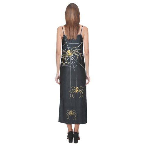 Spiders in the Cobweb Contour Gold Silver V-Neck Open Fork Long Dress(Model D18)