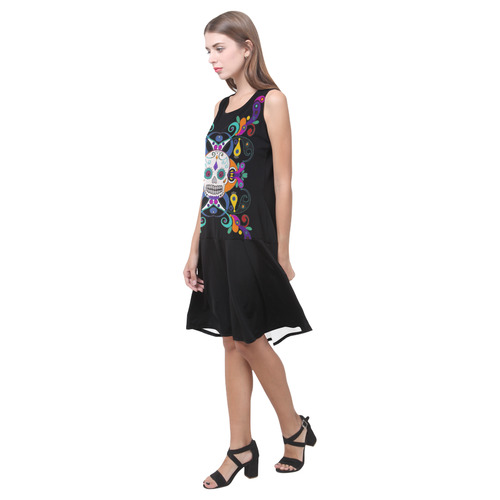 Día De Los Muertos Skull Ornaments Sleeveless Splicing Shift Dress(Model D17)