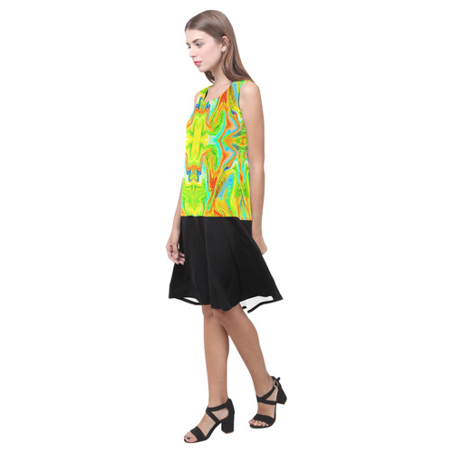 Multicolor Abtract Figure Sleeveless Splicing Shift Dress(Model D17)