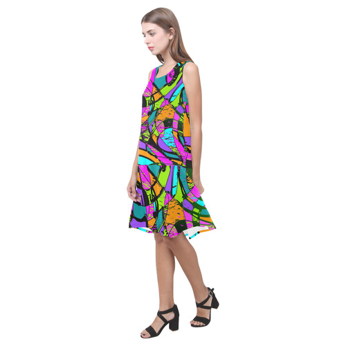 Abstract Art Squiggly Loops Multicolored Sleeveless Splicing Shift Dress(Model D17)