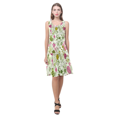 doodle flowers, flower Sleeveless Splicing Shift Dress(Model D17)