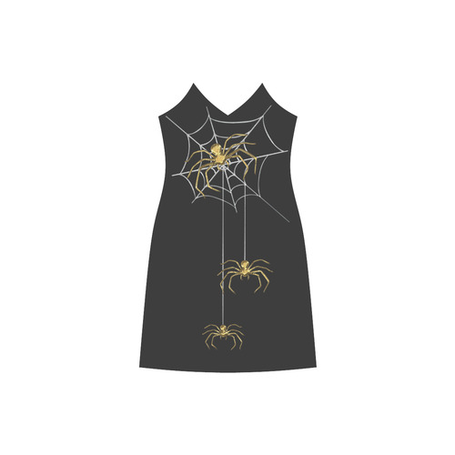 Spiders in the Cobweb Contour Gold Silver V-Neck Open Fork Long Dress(Model D18)