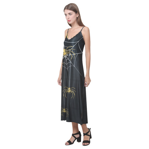 Spiders in the Cobweb Contour Gold Silver V-Neck Open Fork Long Dress(Model D18)