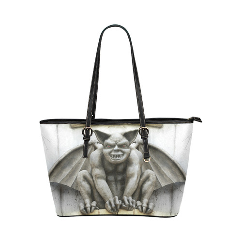 Grotesque Gargoyle with Red Eyes Leather Tote Bag/Small (Model 1651)