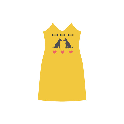 I Love Dogs V-Neck Open Fork Long Dress(Model D18)