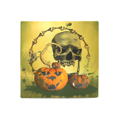 Halloween, funny pumpkins with skull Women's Leather Wallet (Model 1611)