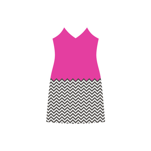 HIPSTER zigzag chevron pattern black & white V-Neck Open Fork Long Dress(Model D18)
