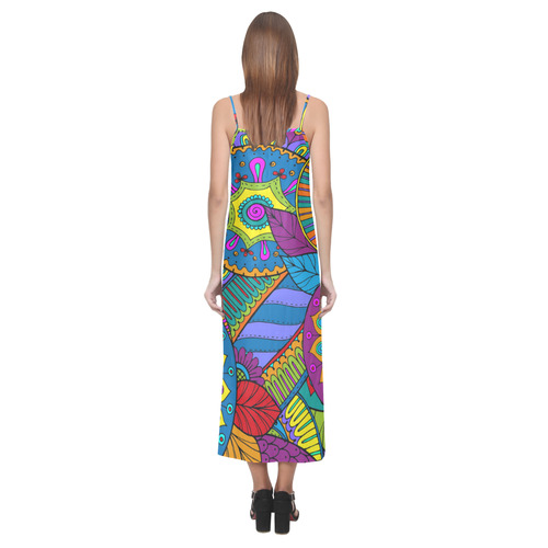 Pop Art PAISLEY Ornaments Pattern multicolored V-Neck Open Fork Long Dress(Model D18)