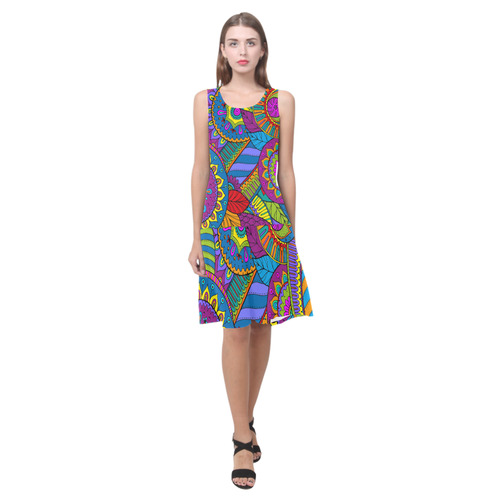 Pop Art PAISLEY Ornaments Pattern multicolored Sleeveless Splicing Shift Dress(Model D17)