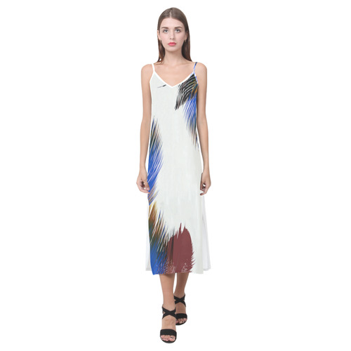 Sweet and elegant Deep blue and Brown vintage designers Dress with Peacock feathers V-Neck Open Fork Long Dress(Model D18)